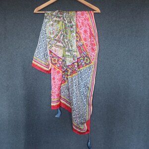 Anthropologie Citrus Emmanuel Paisley Floral Tasseled Sheer Silk Boho Scarf